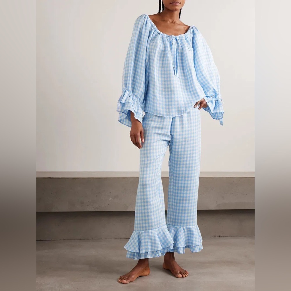 Sleeper ChaCha - Blue Gingham Ruffle Pajama Set